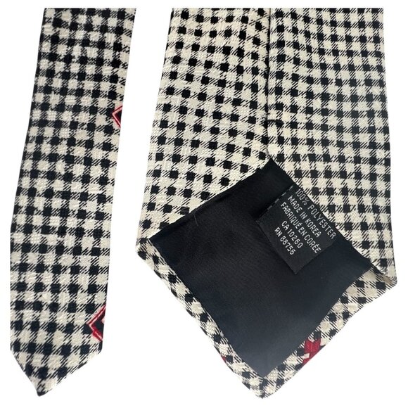Red Dog Mens Necktie 100% Polyester Black & White Checkered With Red Dog Graphic - Picture 9 of 9